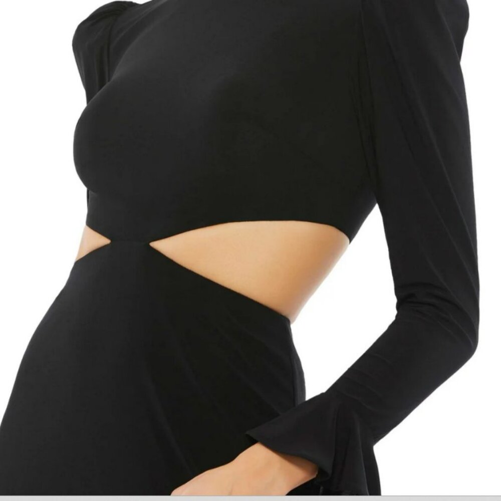 Mac Duggal Long Sleeve Puff Shoulder Cut Out Gown - Picture 3 of 9